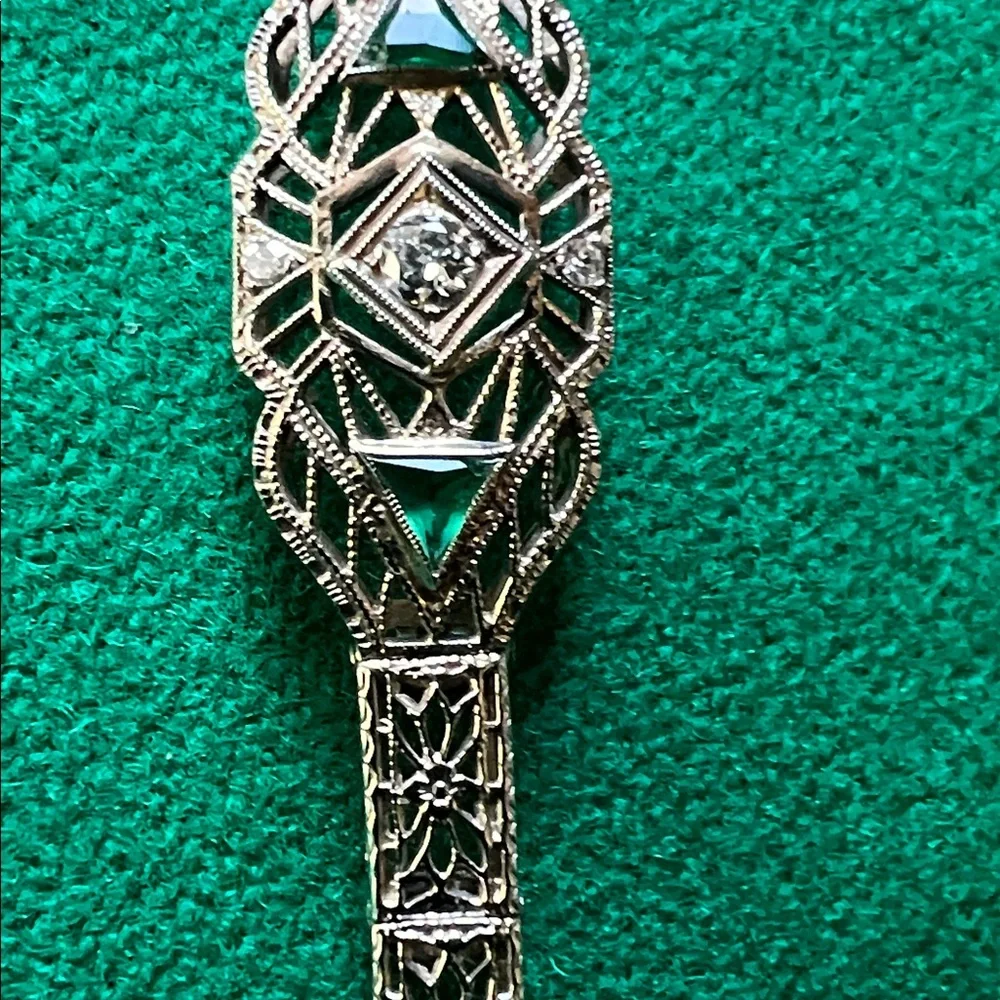 Vintage 14k white gold with diamond and emeralds - Picture 2 of 5